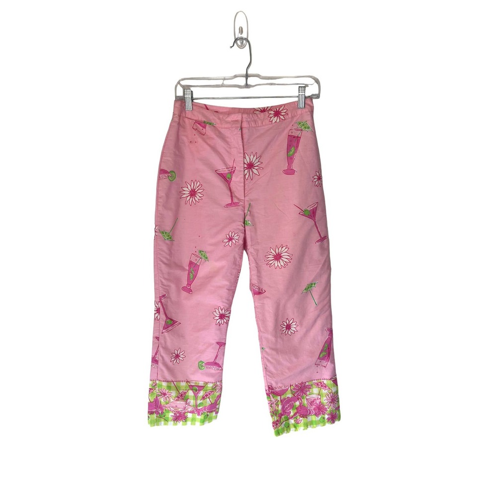 Vintage White Label Lilly Pulitzer Pink Green Martini Time Cropped Pant Size 4